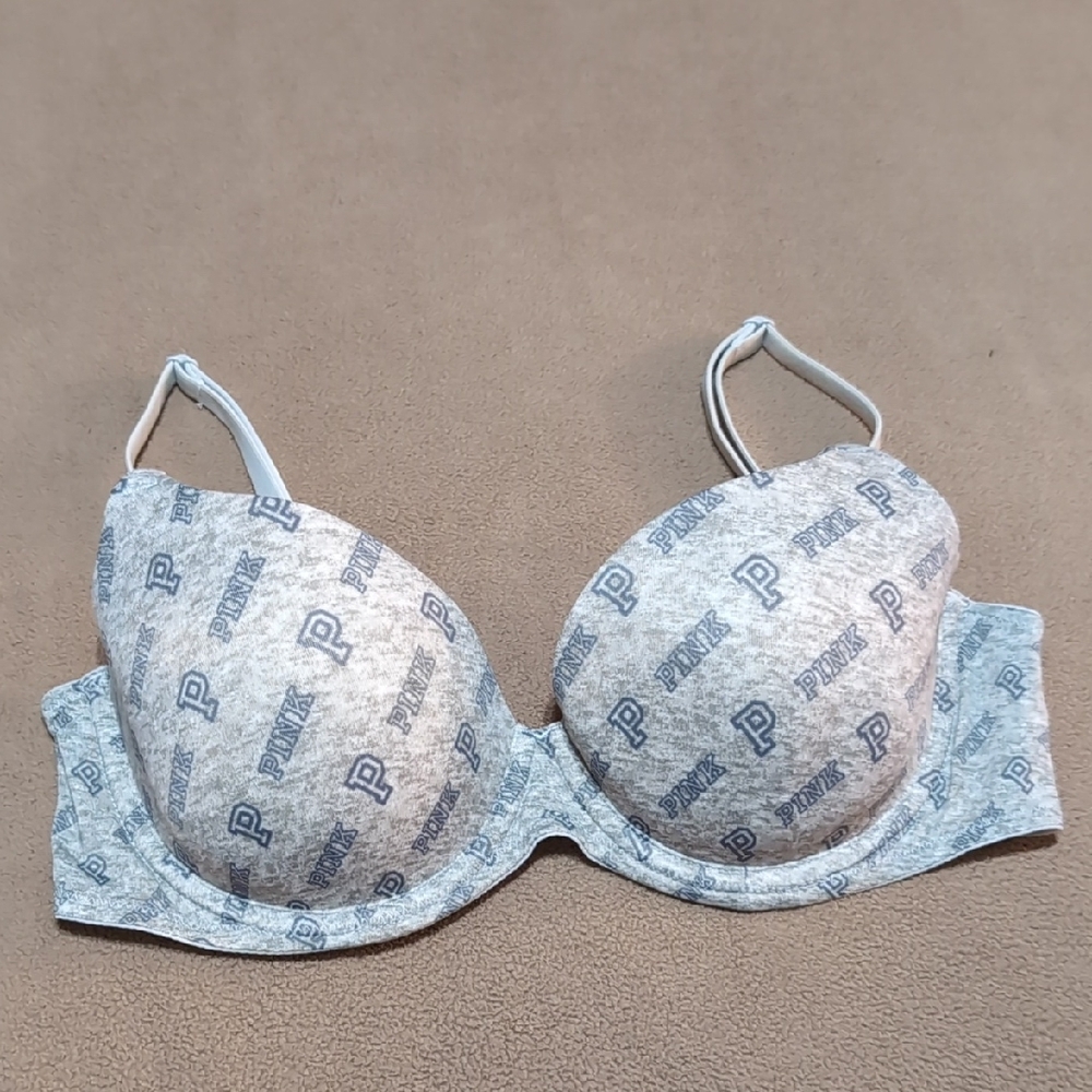 PINK Victoria's Secret Gray Bra with Adjustable Straps and Underwire